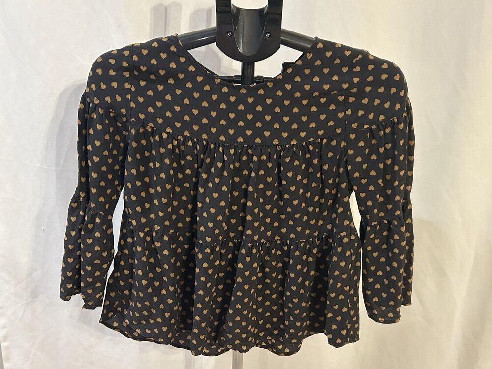 Madewell Silk Tiered Heart Button-Back Top Women's size XXS